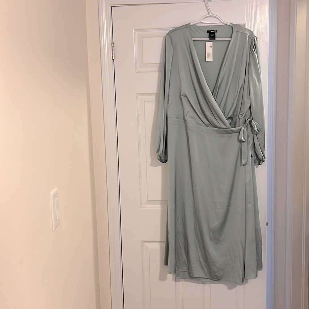 ASOS - Plus Size Satin Long Sleeve Wrap Front Midi Dress